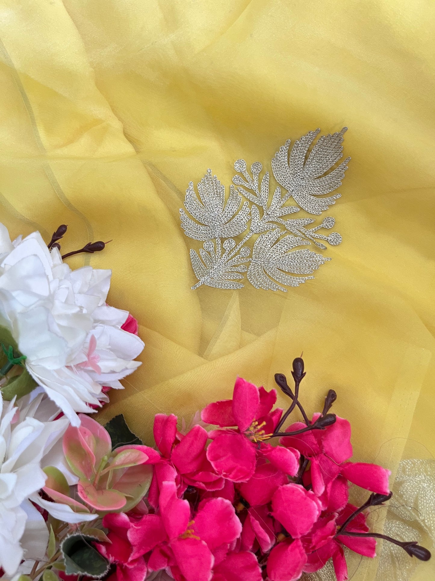 Lemon Yellow Soft Tissue Kashmiri Suit