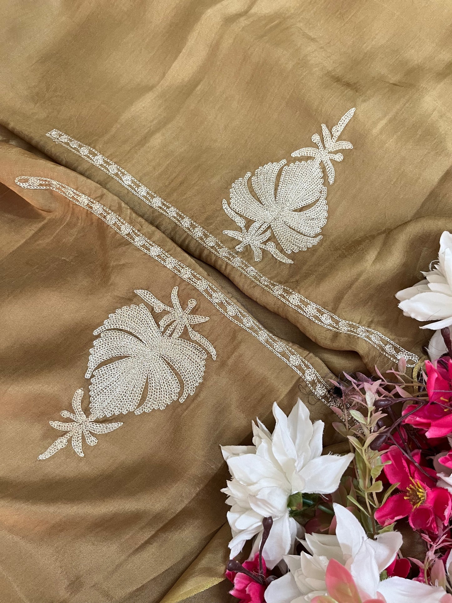 Army Geeen Silk Tilla Kashmiri Suit