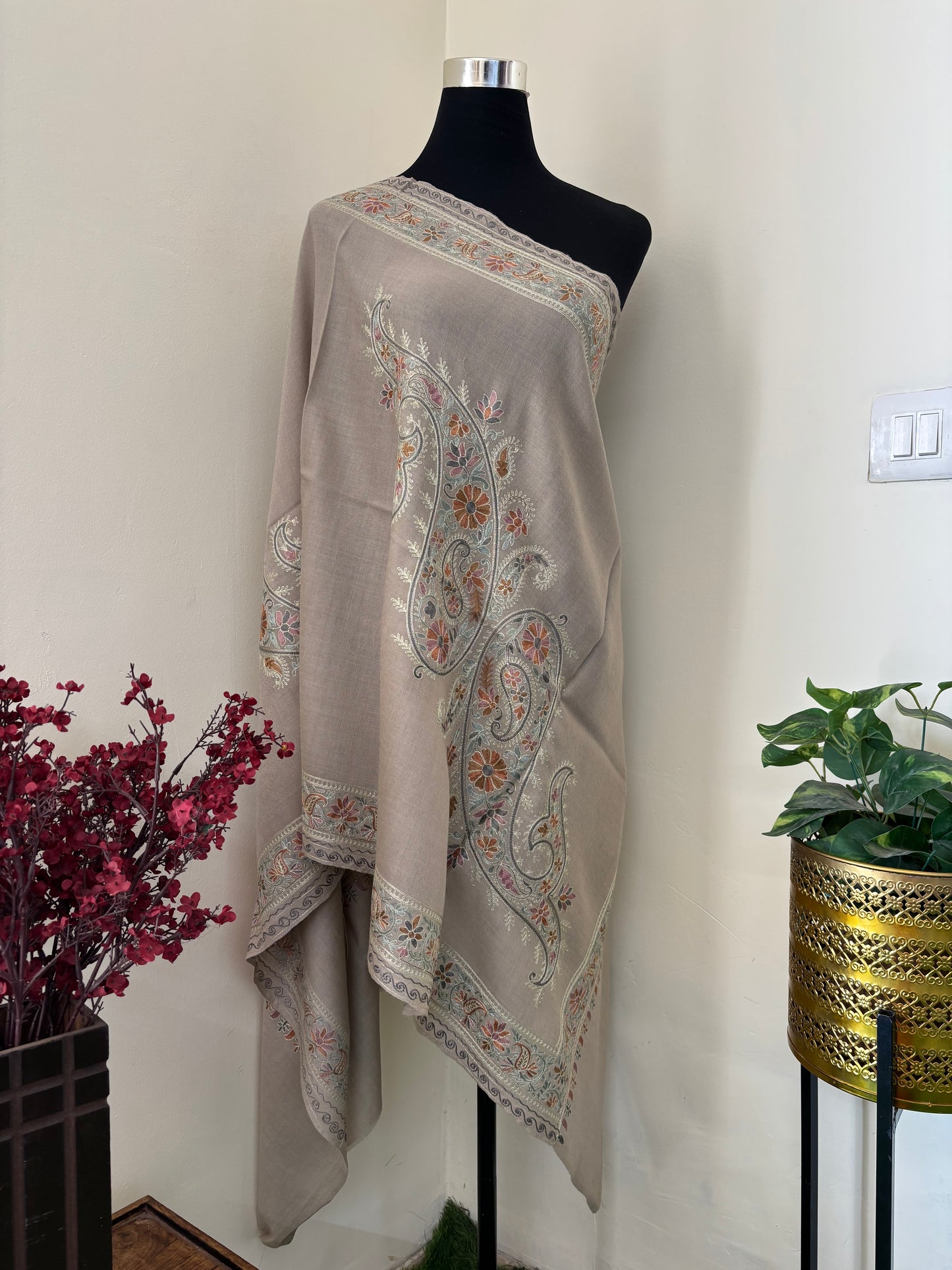 Faun Silk Thread Ambi Aangan Embroidered Fine Semi Pashmina stole