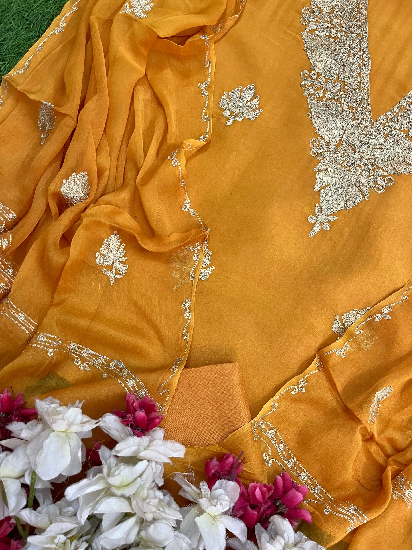 Sanam’ Soft Orange Silk Tilla Kashmiri Suit