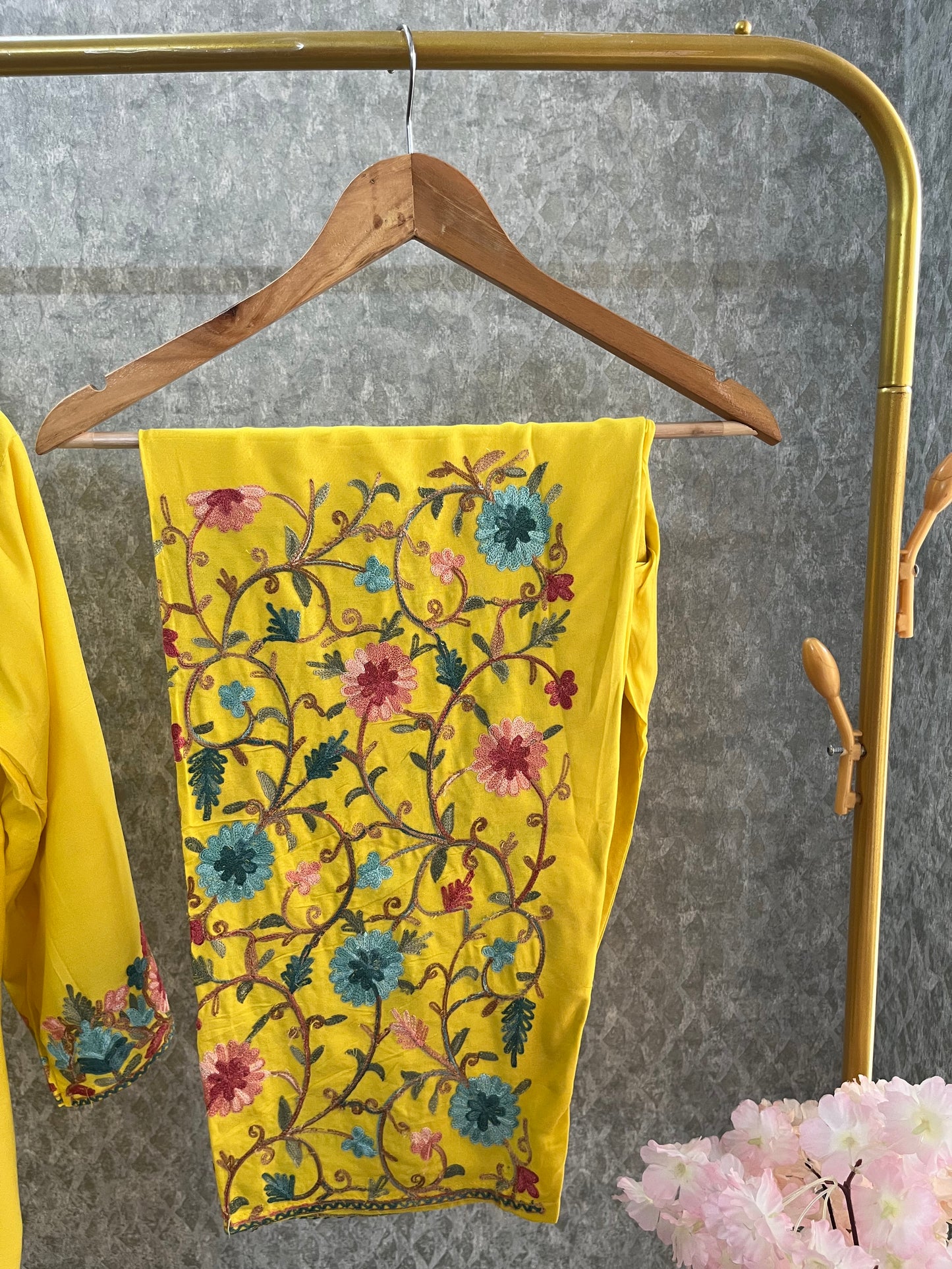 Yellow Cotton Stitched Co-ord Set(44)