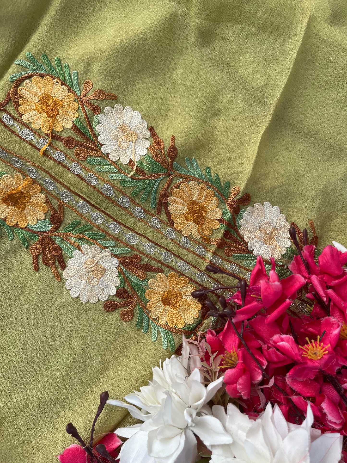 Lemon Green  Pure Georgette Aari Embroidered Suit