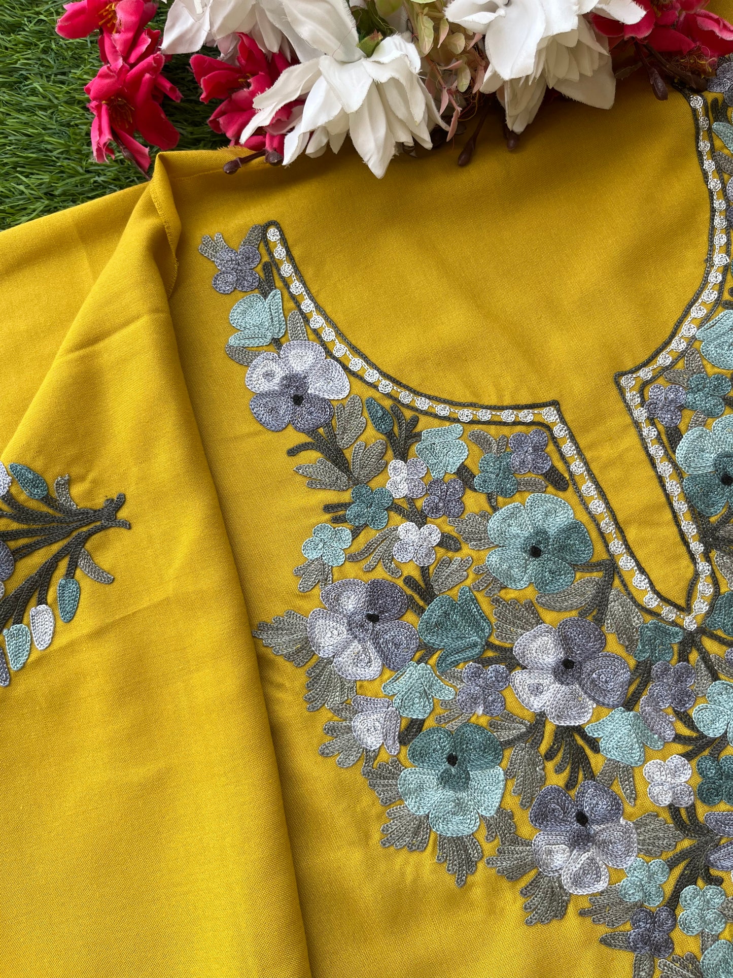 Yellow Cotton Cord Set (Aari Embroidered)