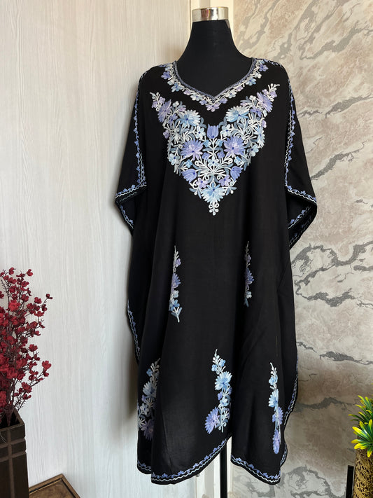 Black Cotton Aari embroidered Kaftan