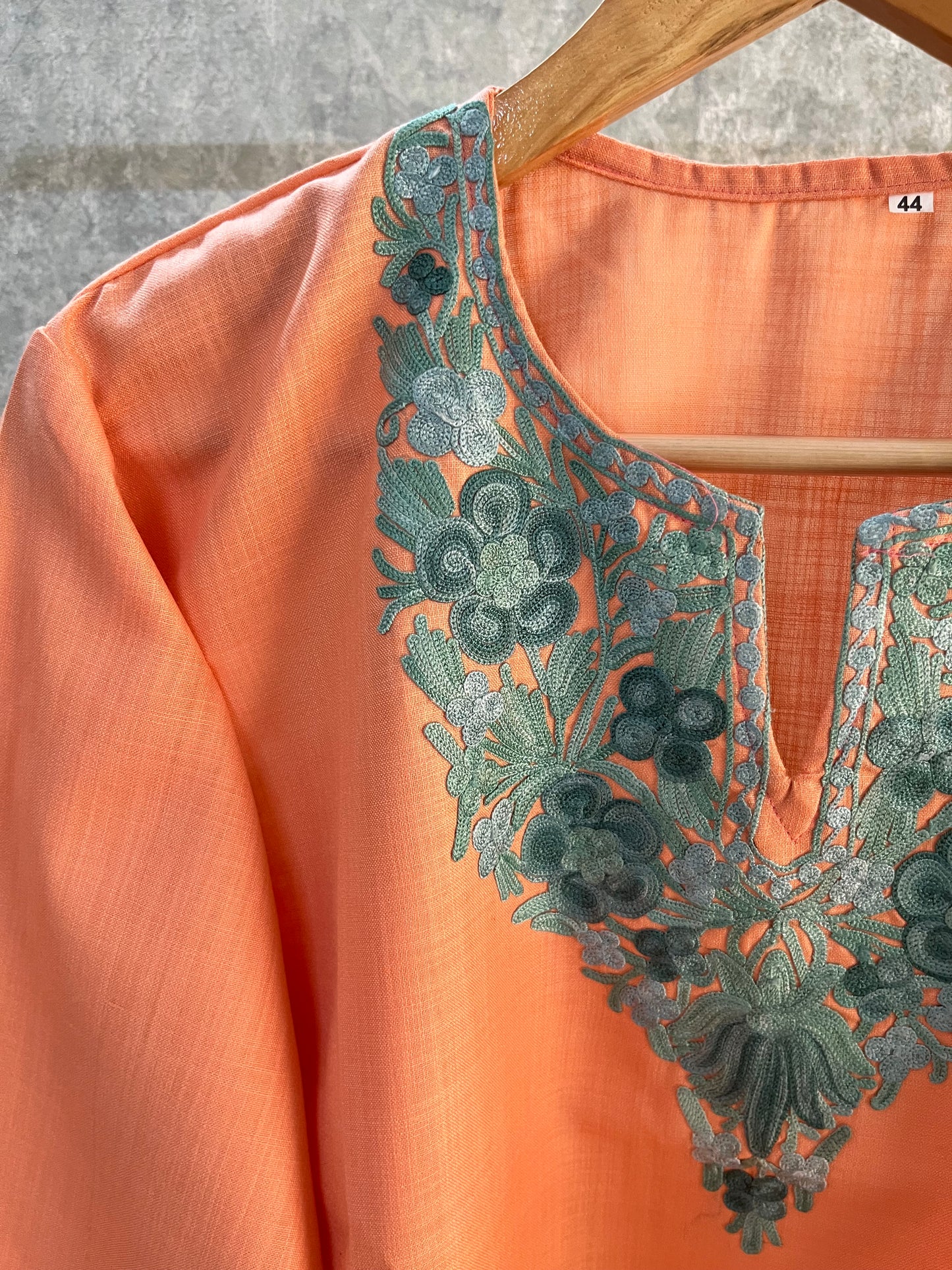 Soft Orange Cotton Aari Work Kurta