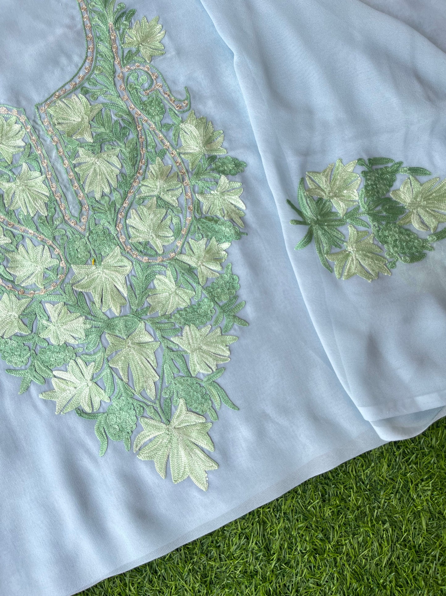 Ice Blue Georgette Kashmiri Kurta Material