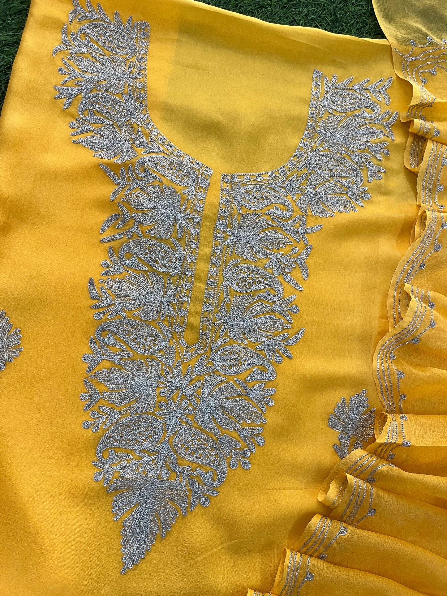 Yellow Silk Tilla Kashmiri Suit