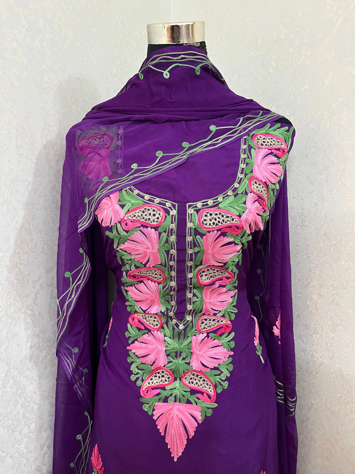 Purple Opada Silk Kashmiri Suits