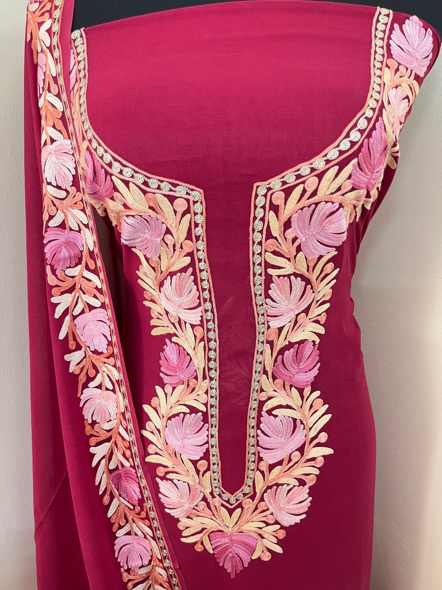 Hot Pink Pure Georgette Kashmiri Suit