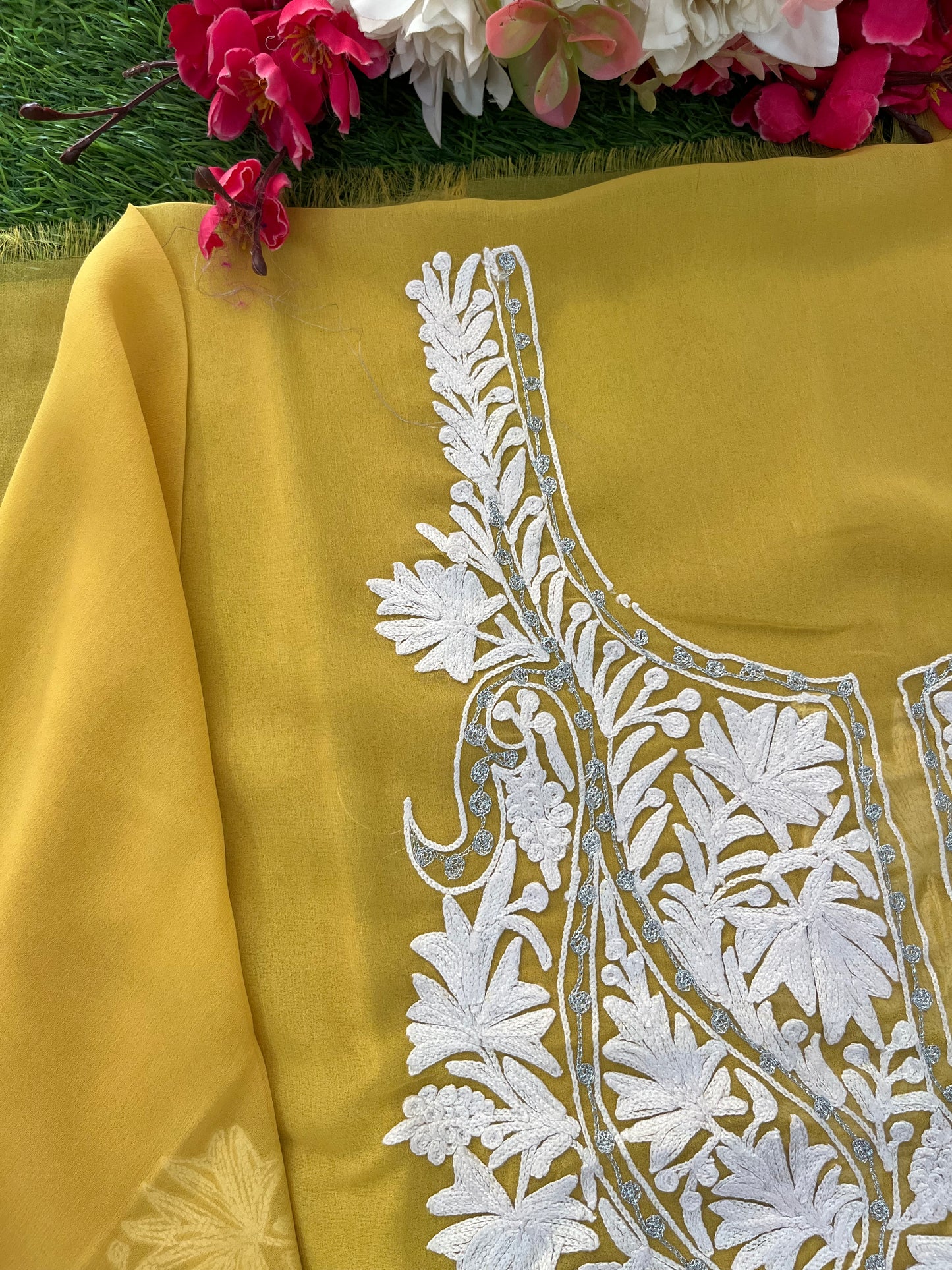 Yellow Georgette Kashmiri Kurta Material