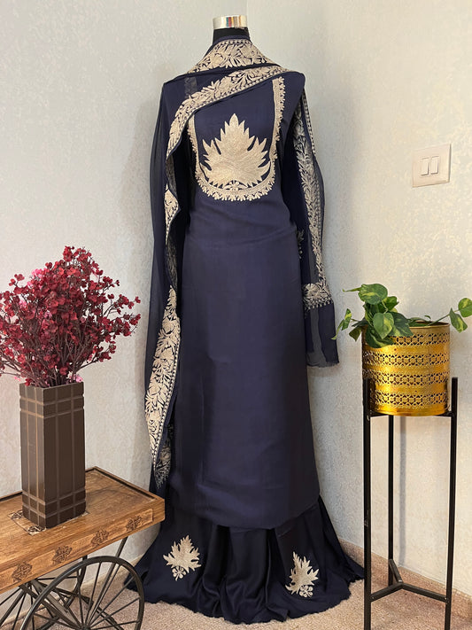 Navy Blue Sanam’ Tilla Kashmiri Silk Suit