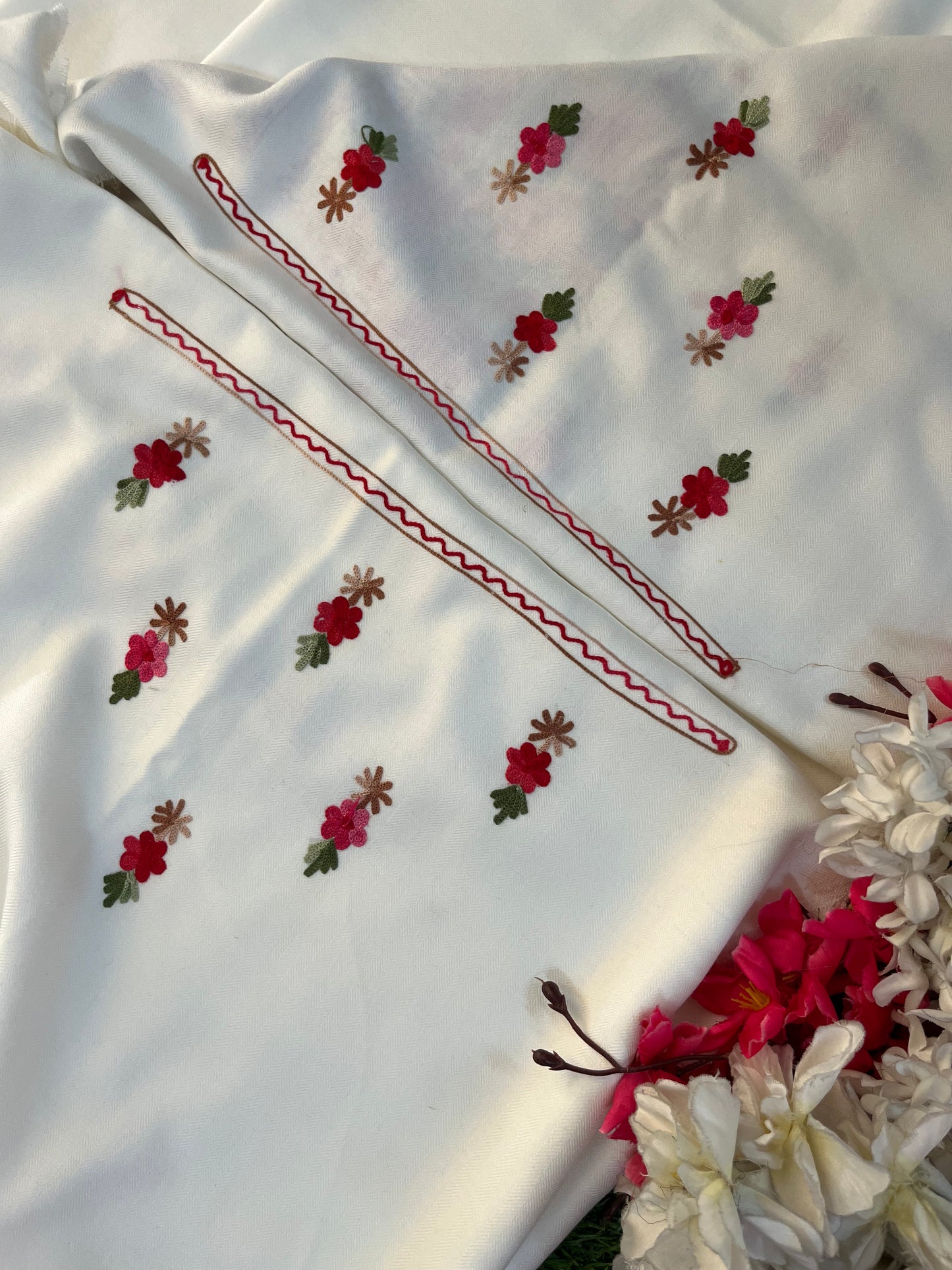 Off White Woollen Aari Embroidered 3pc suit