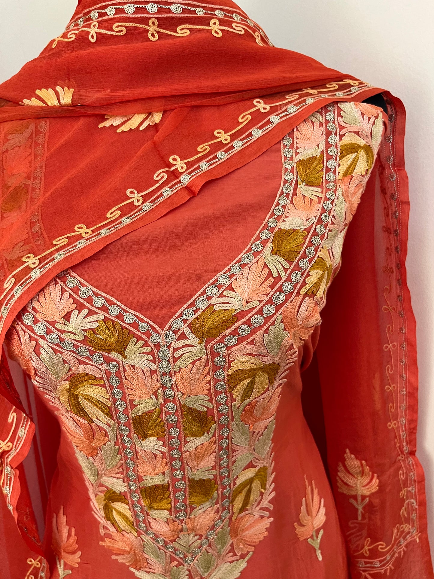 Soft Orange Muslin Cotton Aari Embroidered 3pc set