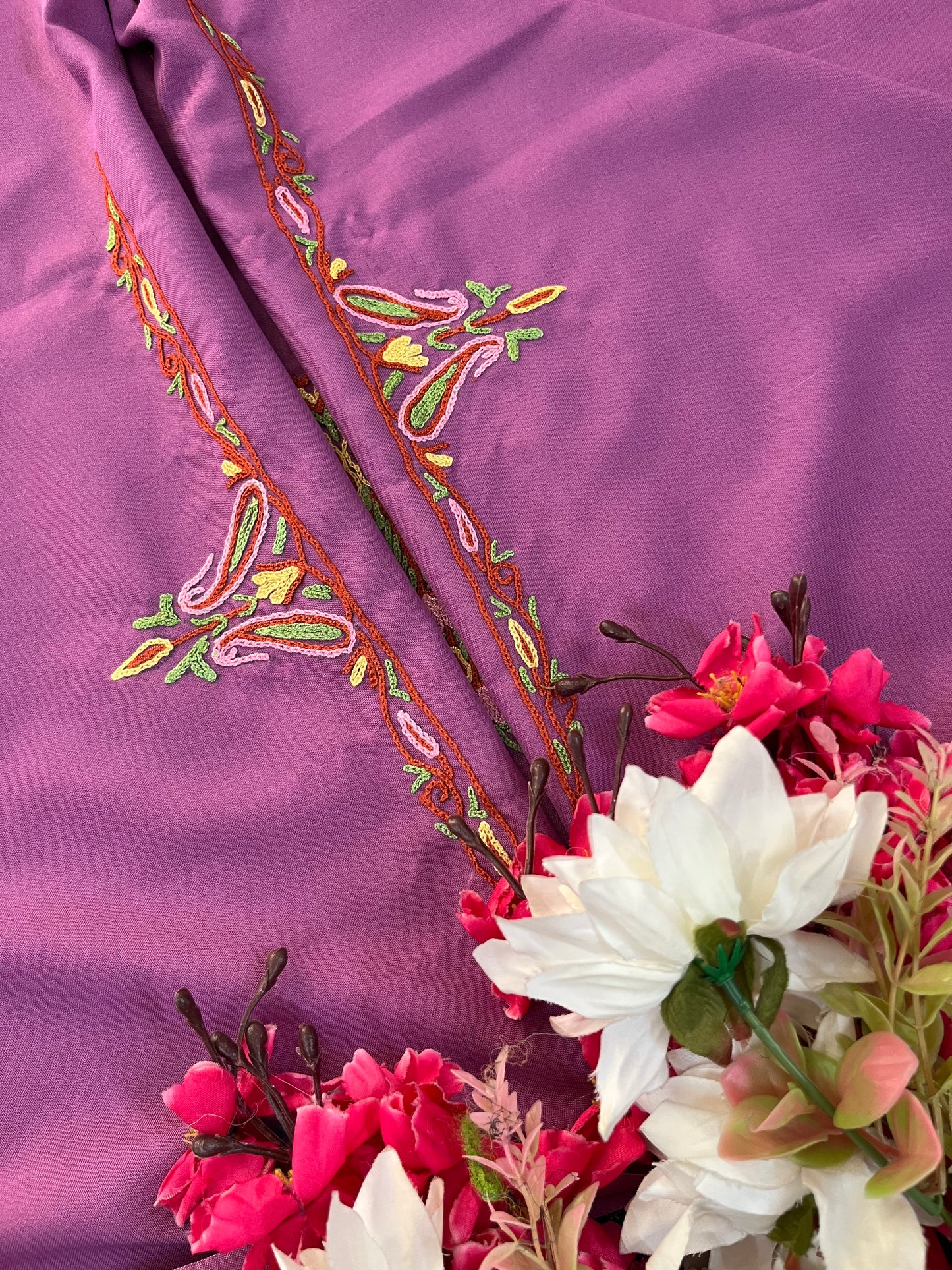 Soft Purple Cotton Two Piece Suit (Hand Embroidered)