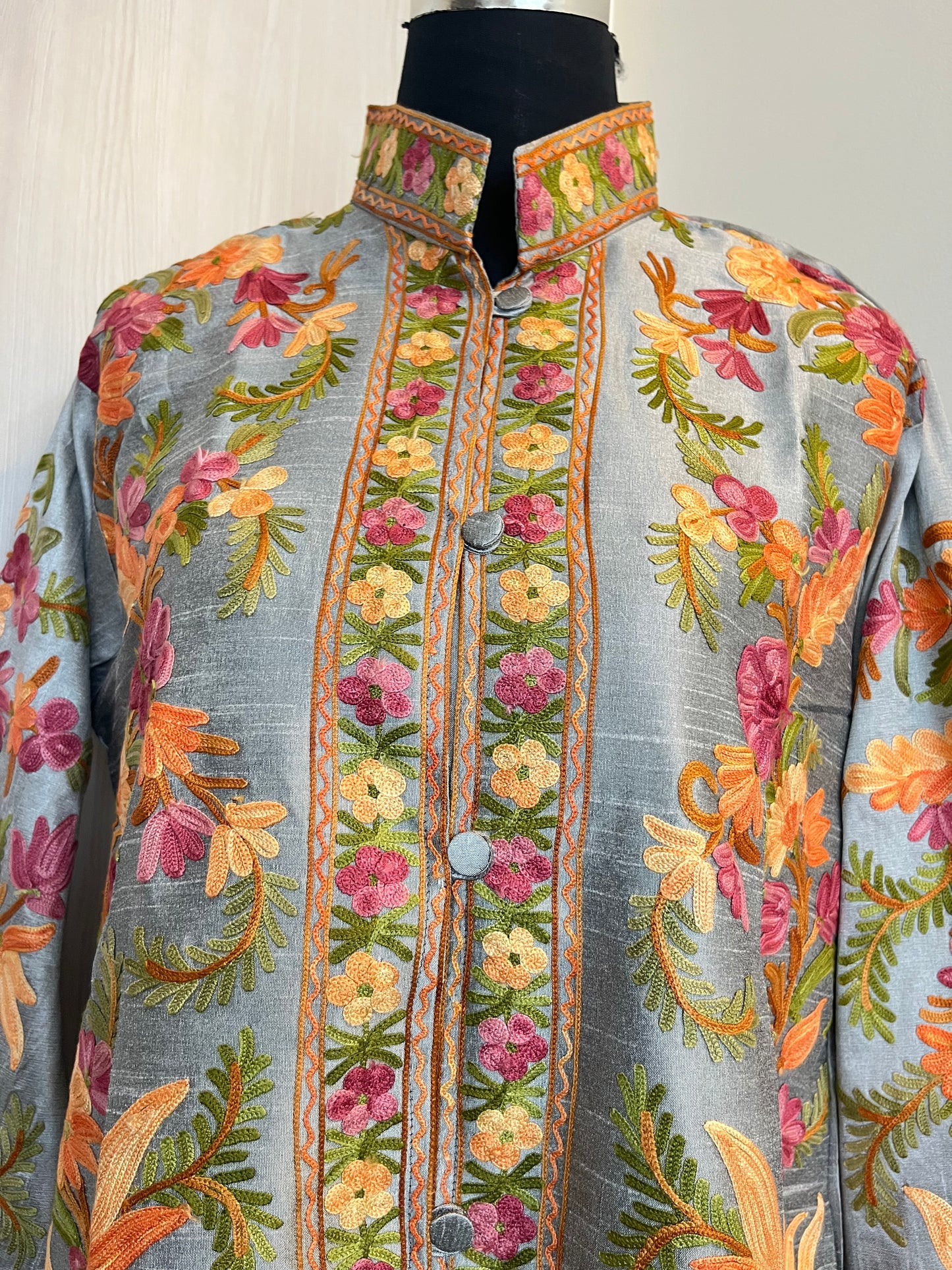 Silver Aari  Embroidered Silk Jacket