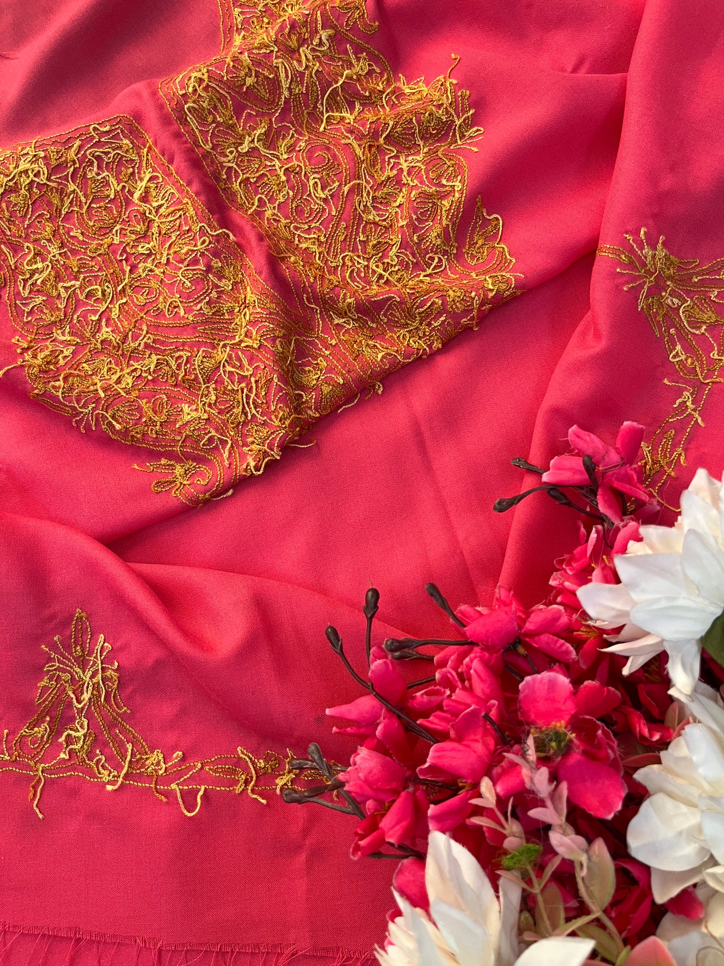 Candy Pink Cotton Two Piece Suit (Hand Embroidered)