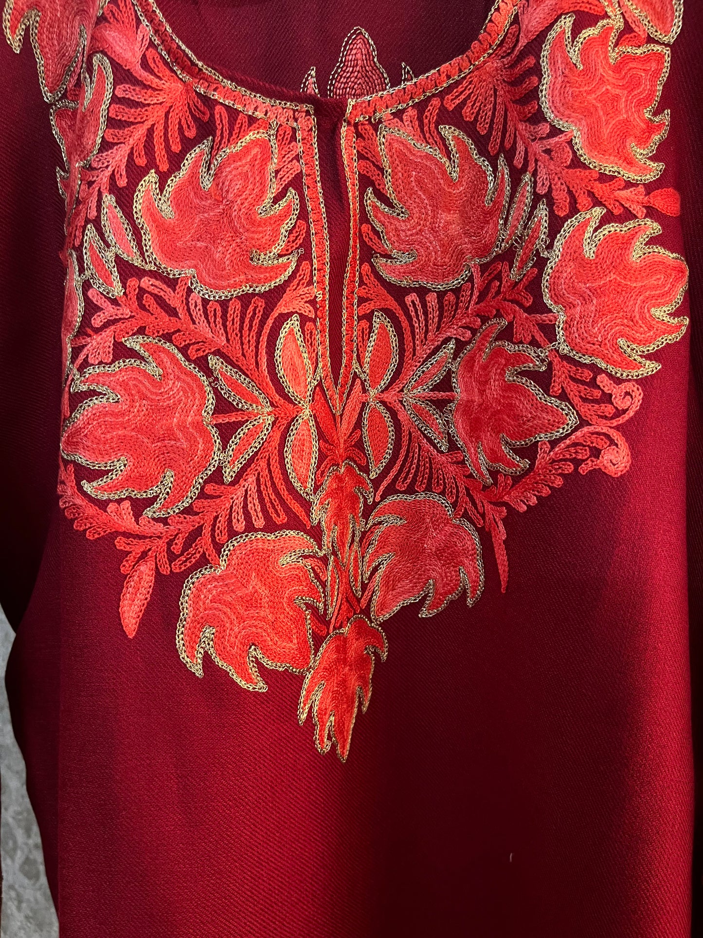 Maroon Woollen Kashmiri Co-Ord Set ( Size 46)