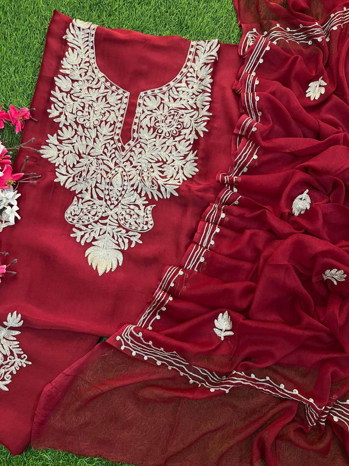 Maroon Silk Tilla Kashmiri Suit