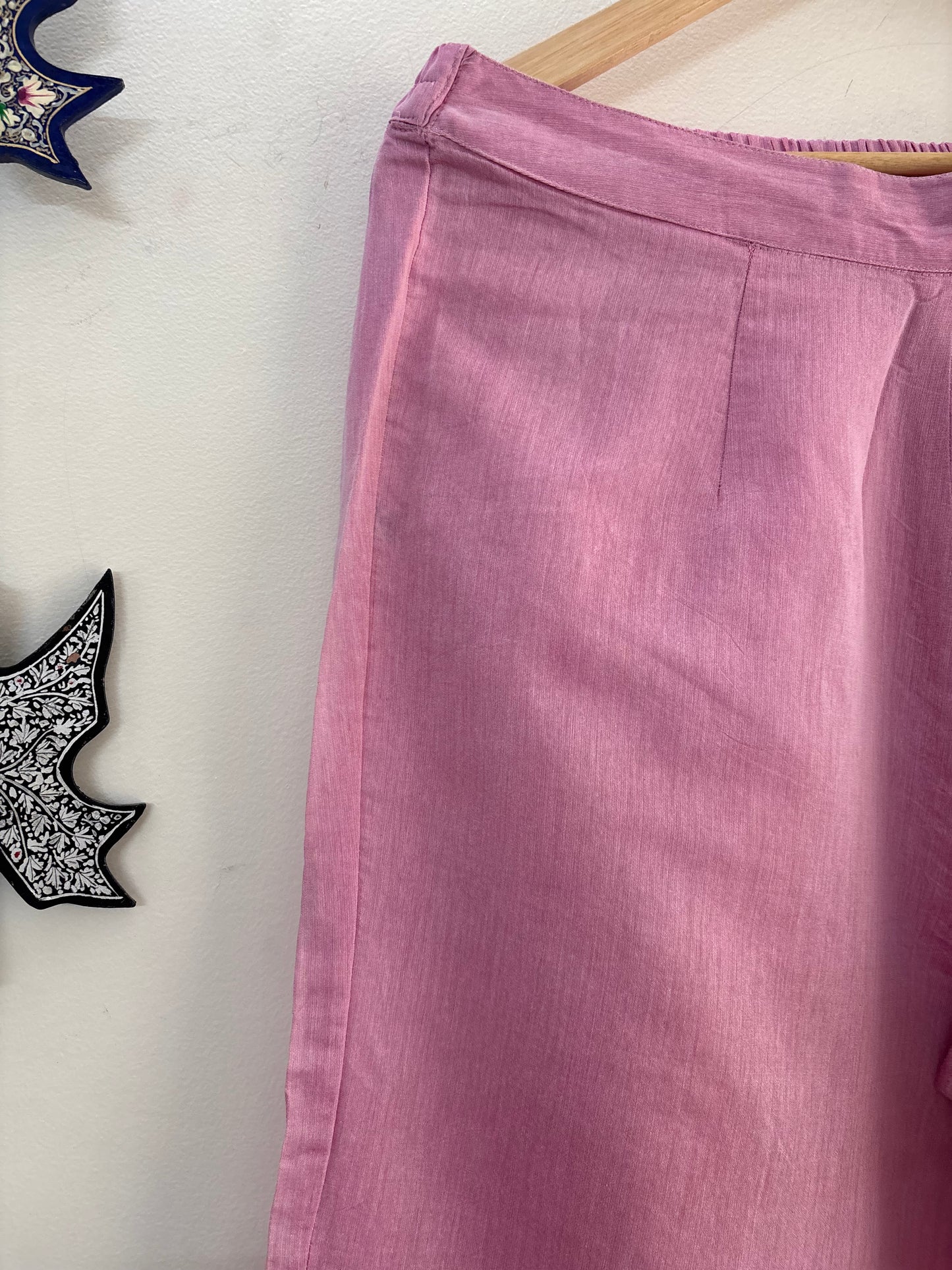 Women Pink Flared Aari Embroidered Palazzos