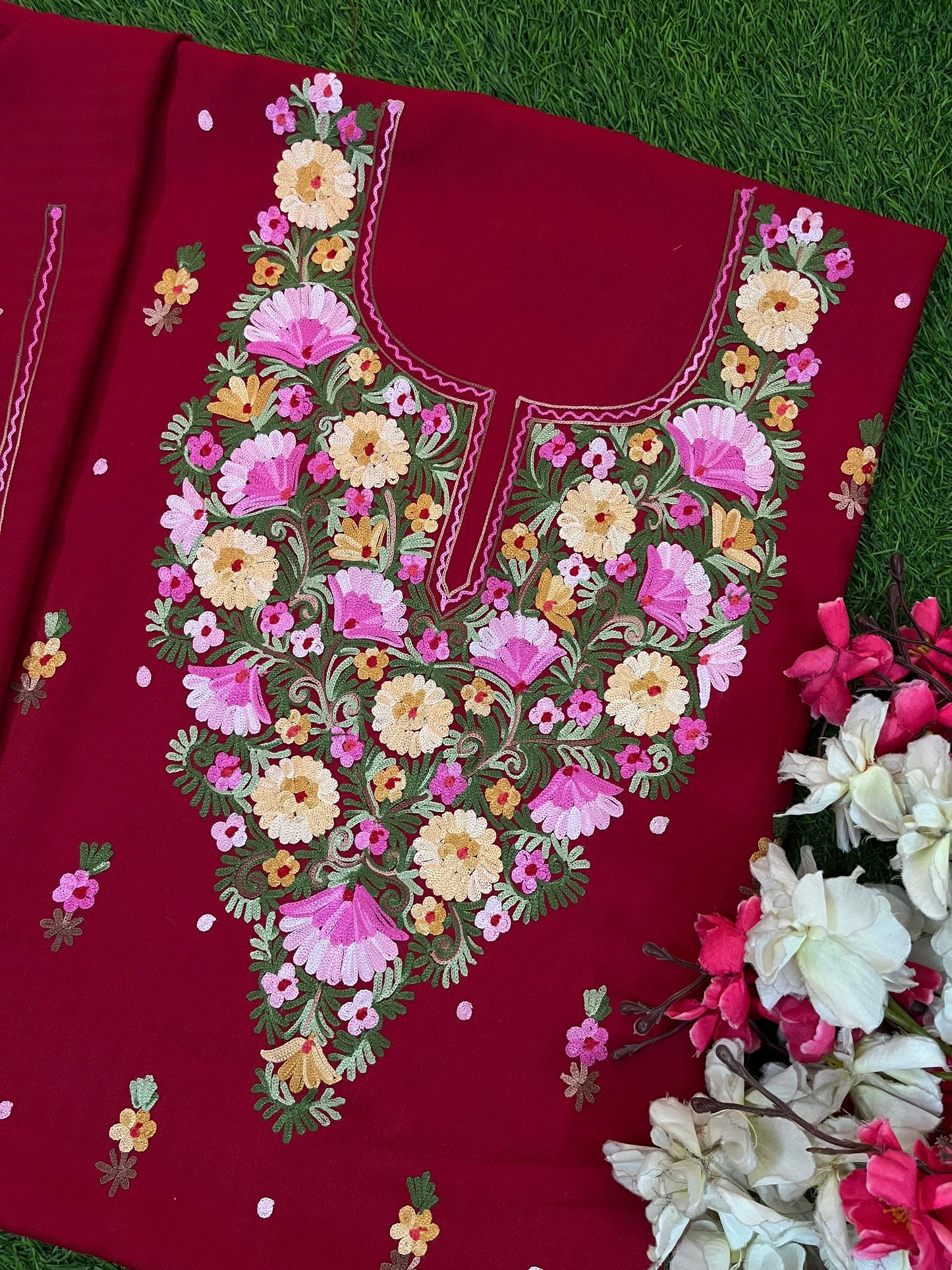 Maroon Woollen Aari Embroidered 3pc suit