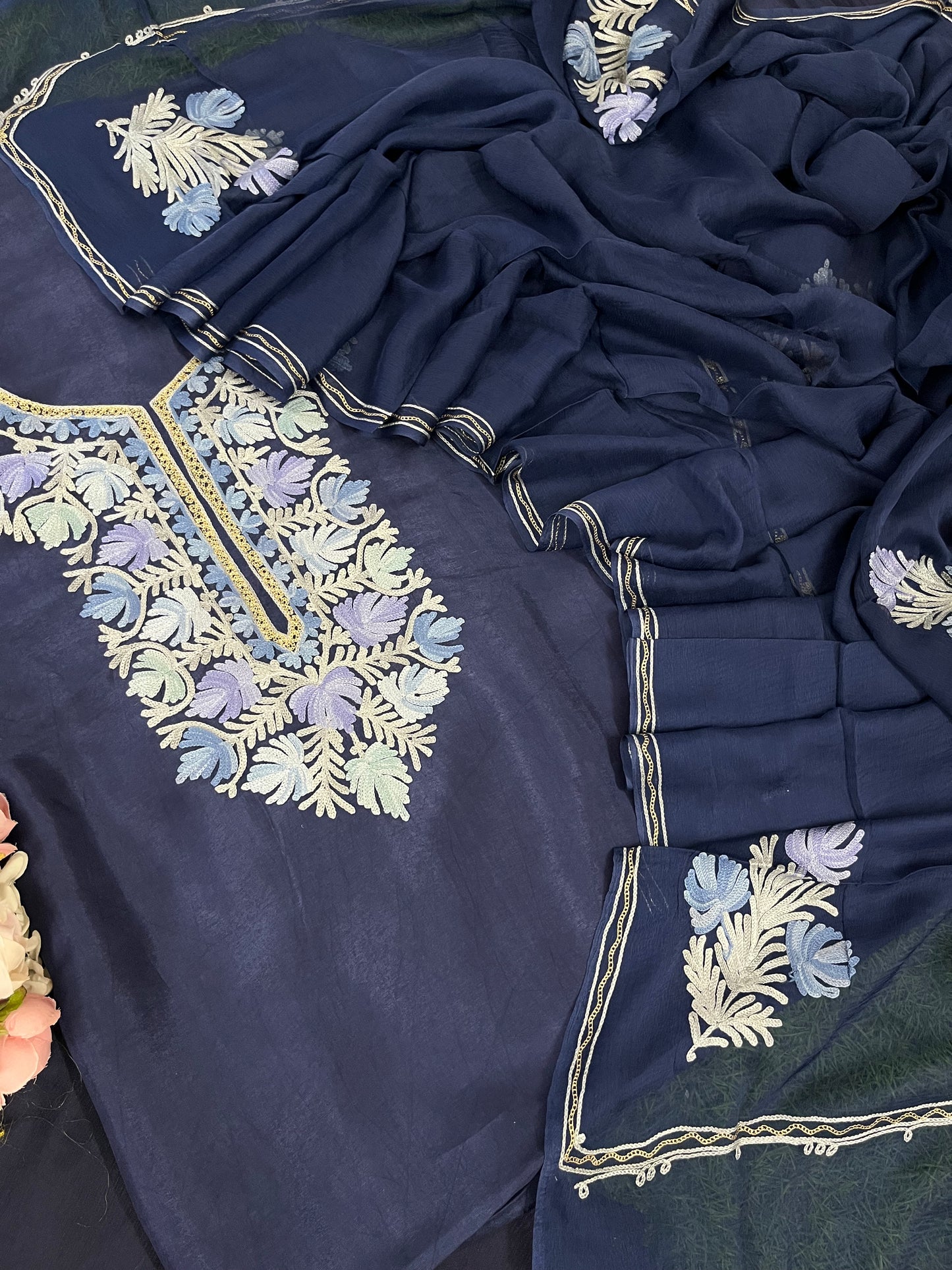 Royal Blue Opada Silk Kashmiri Suit