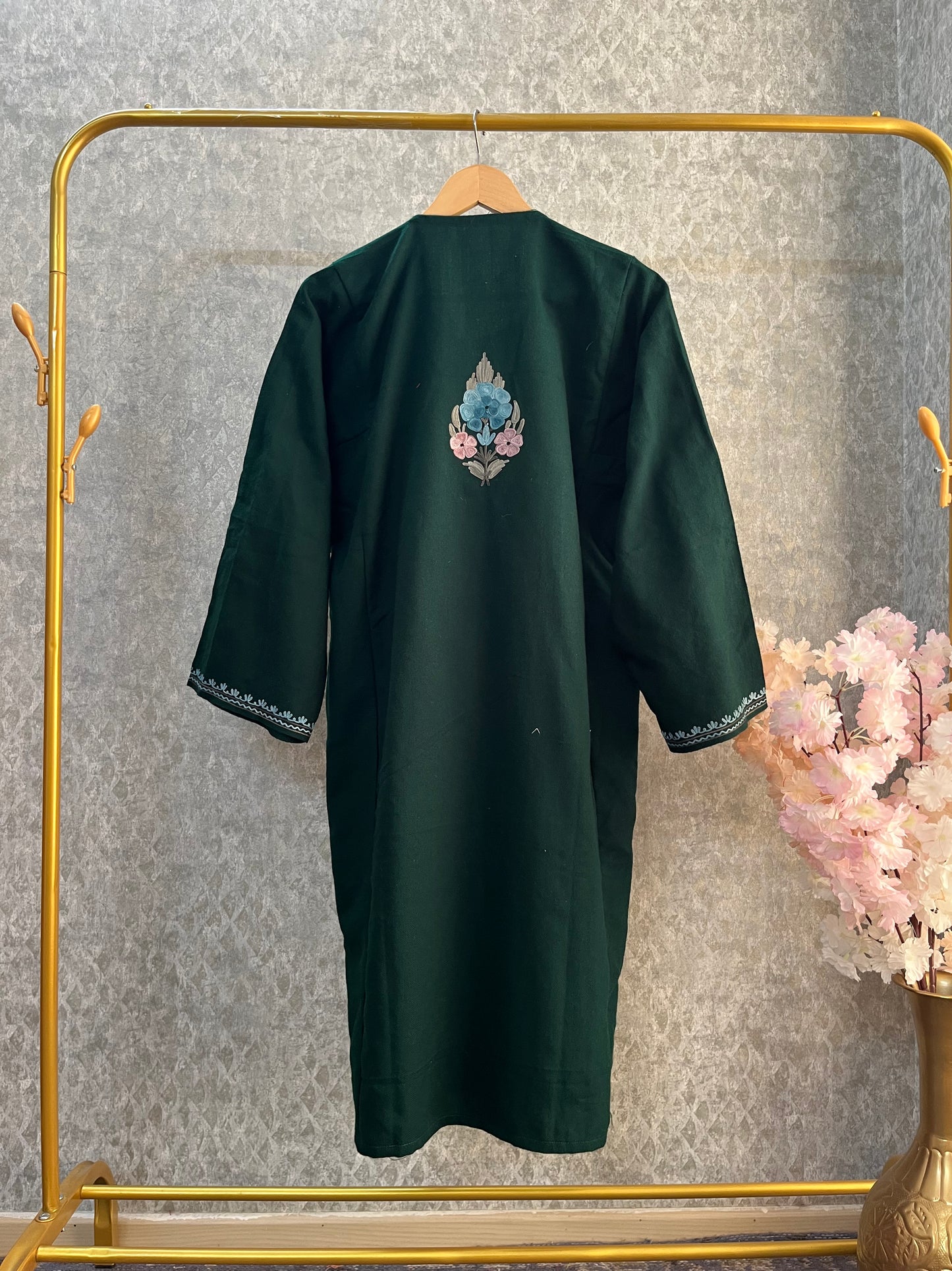 Green Aari Embroidered Wool Pheran