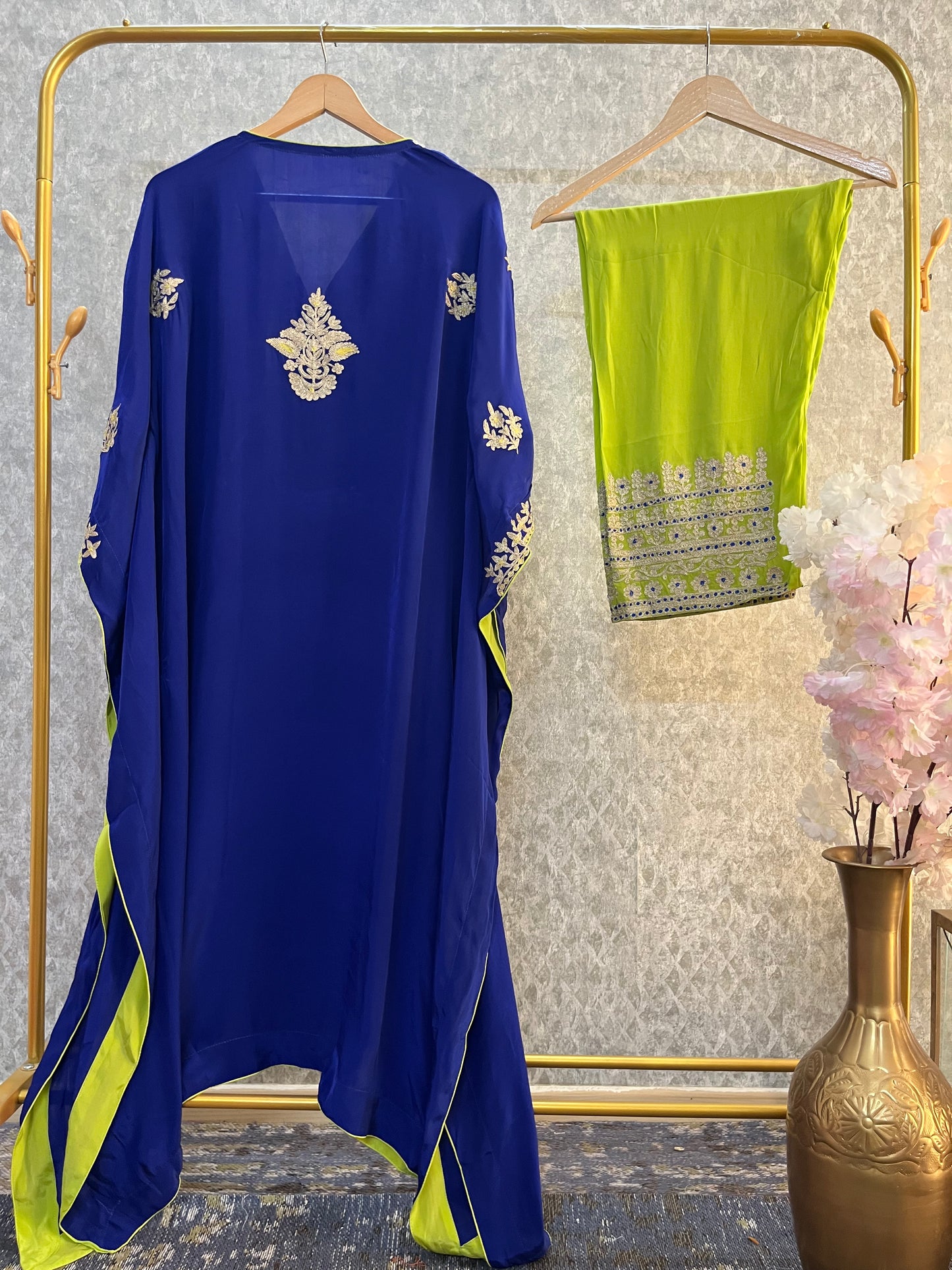 Royal Blue Crape Kashmiri Kaftan Set size (44)