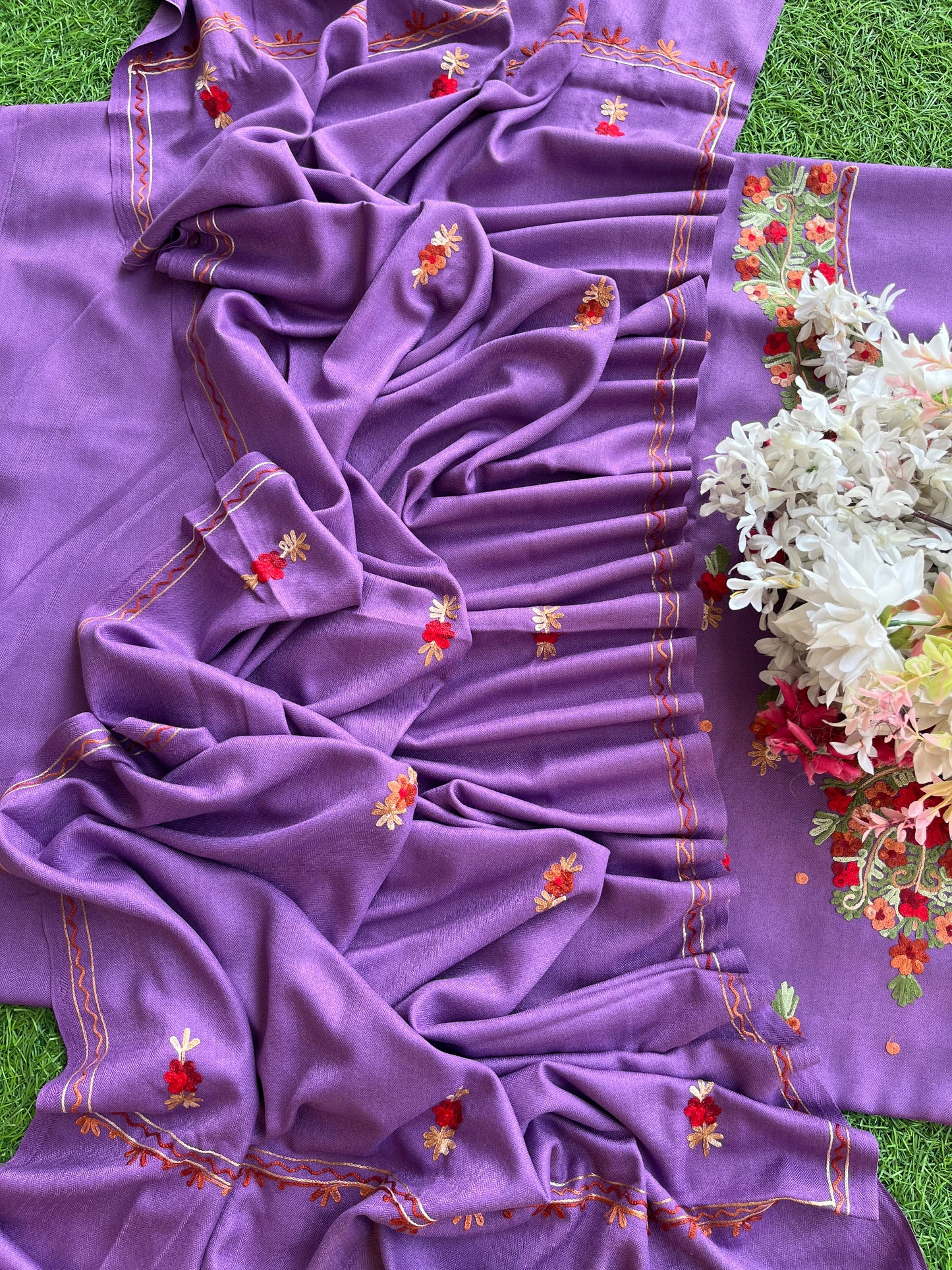 Purple Woollen Aari Embroidered 3pc suit