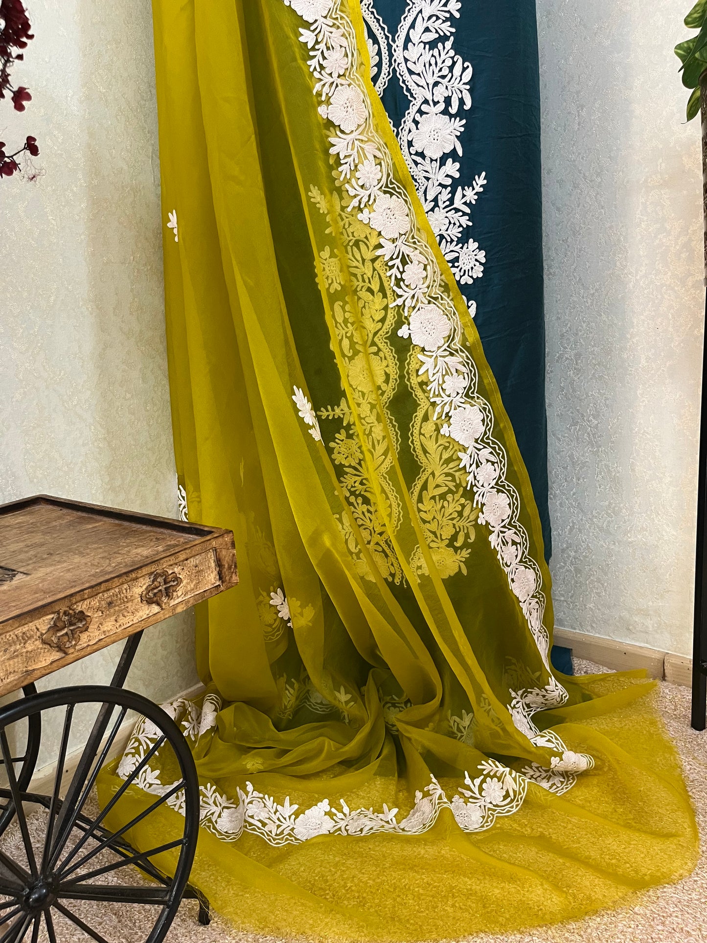Teal Blue Chanderi Silk Kashmiri Suit