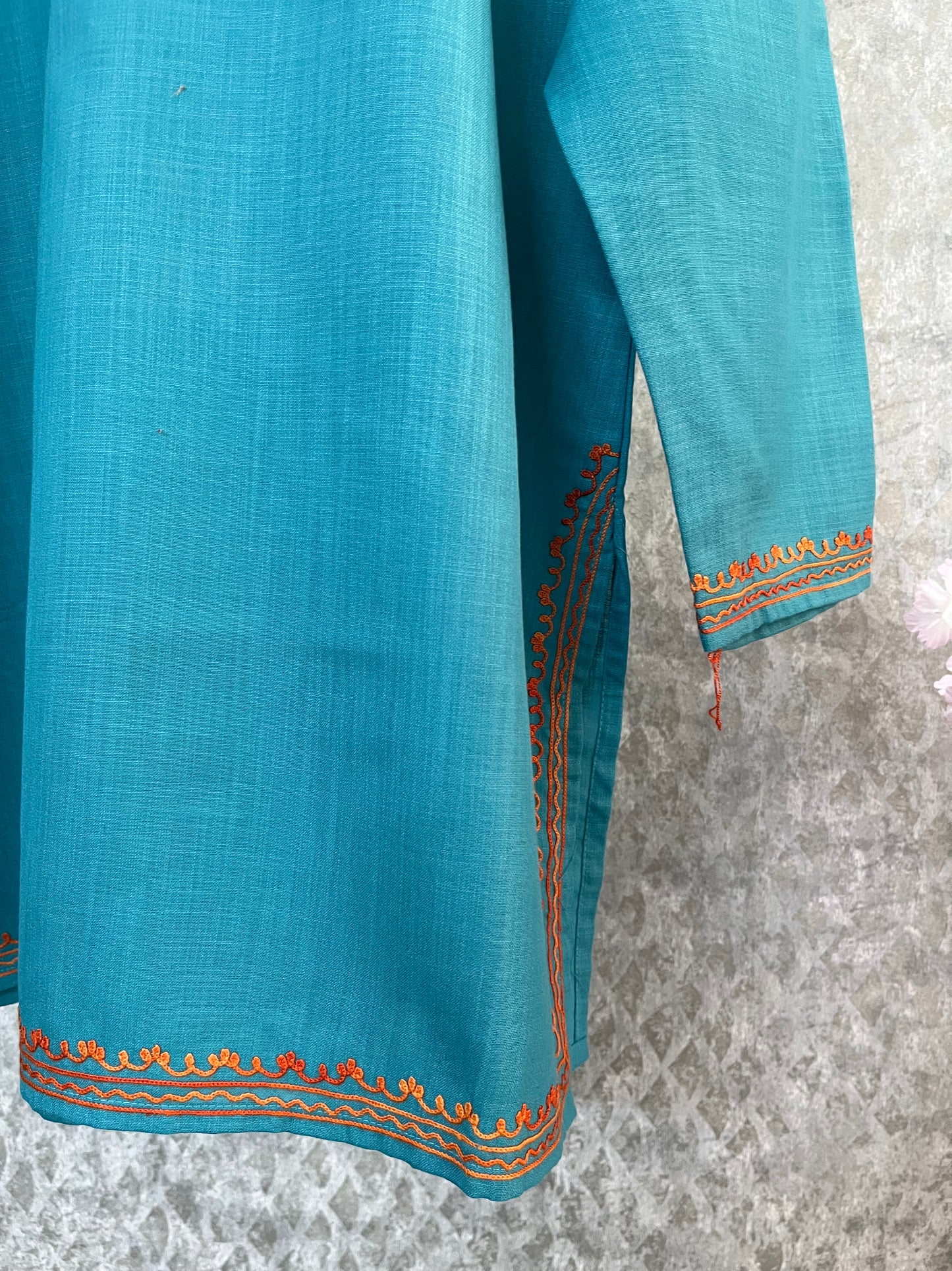 Sky Blue Cotton Aari Work Kurta