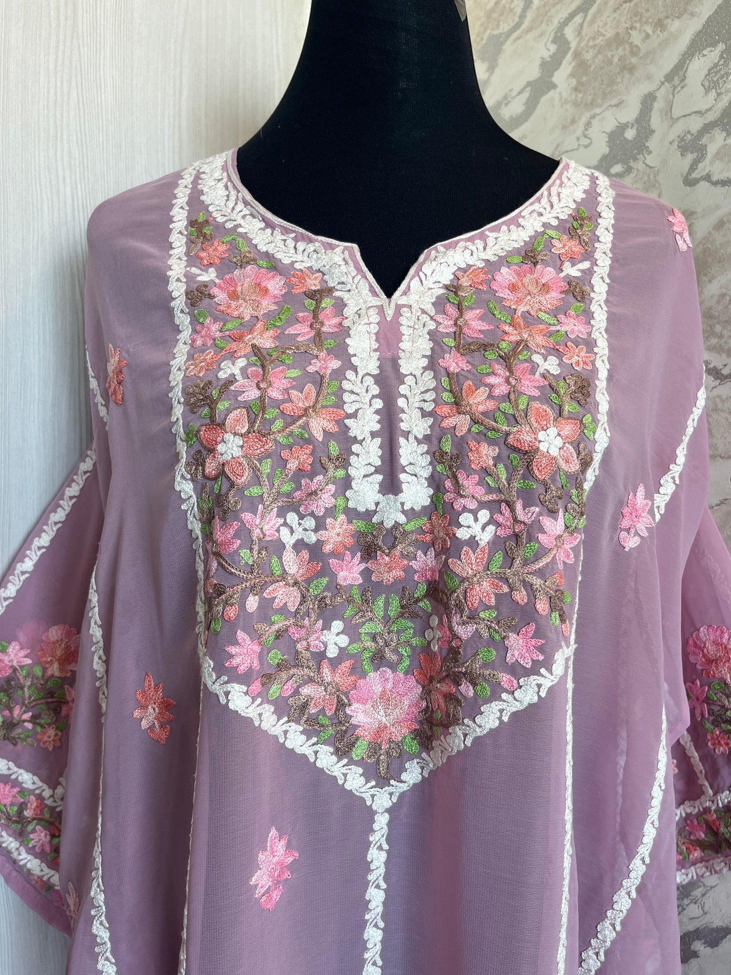 Pastel Pink Georgette All over Work Aari Embroidered Unstitched Kurta Material