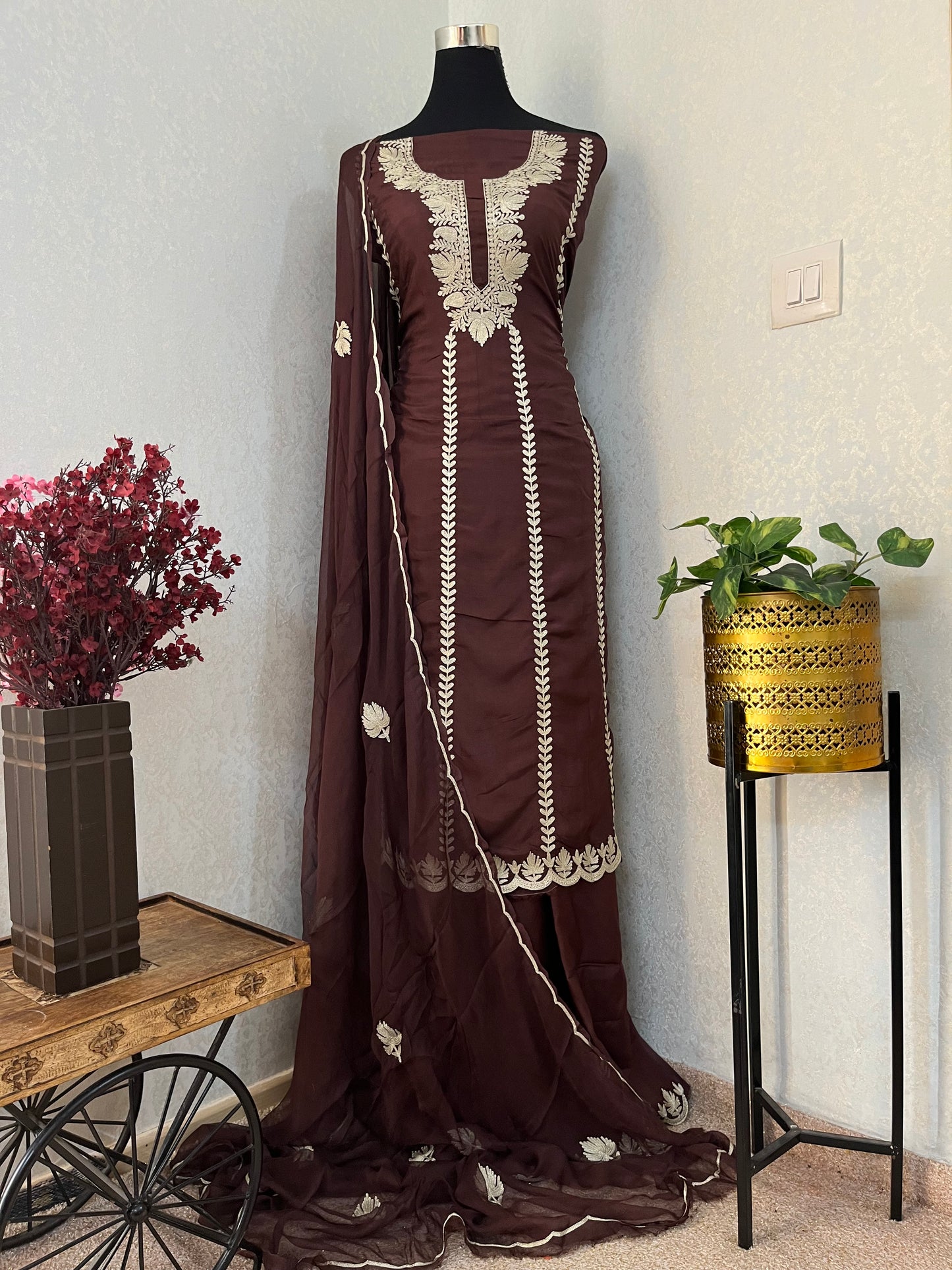 Sanam’ Orange Silk Tilla Embroidered Suit material