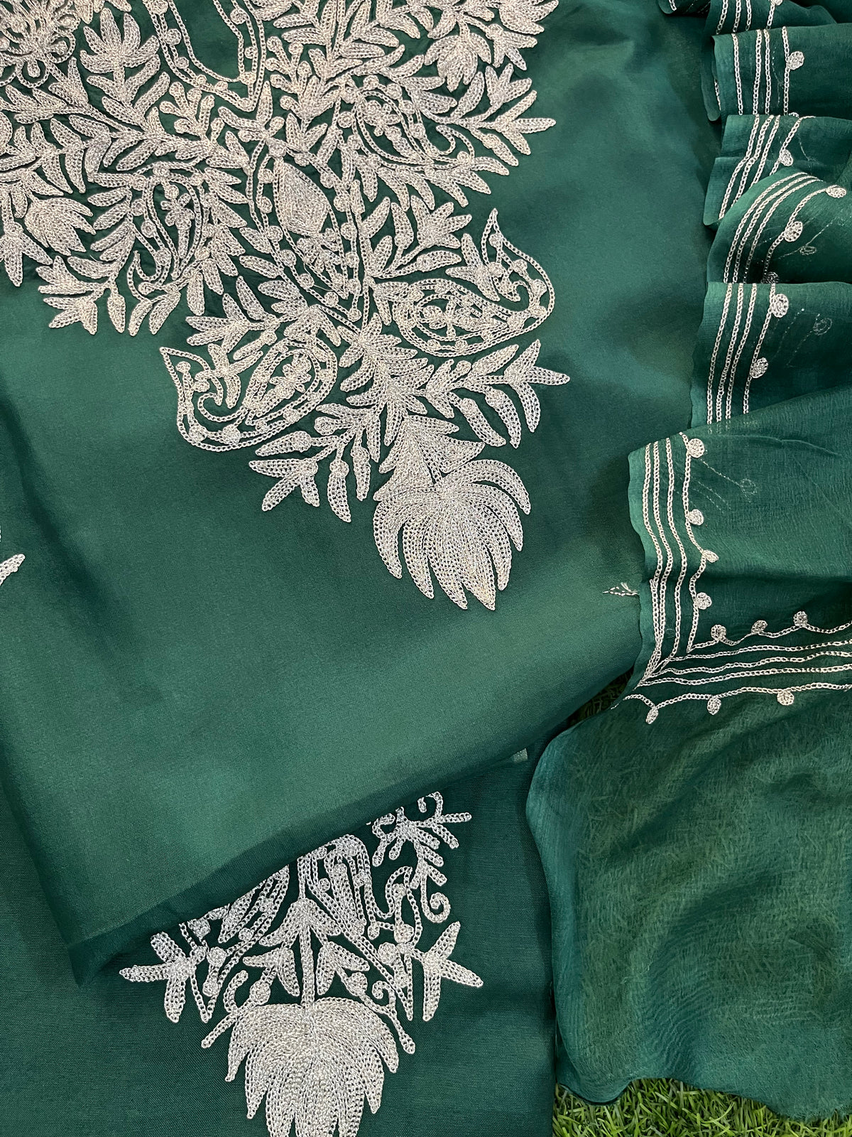 Green Silk Tilla Kashmiri Suit