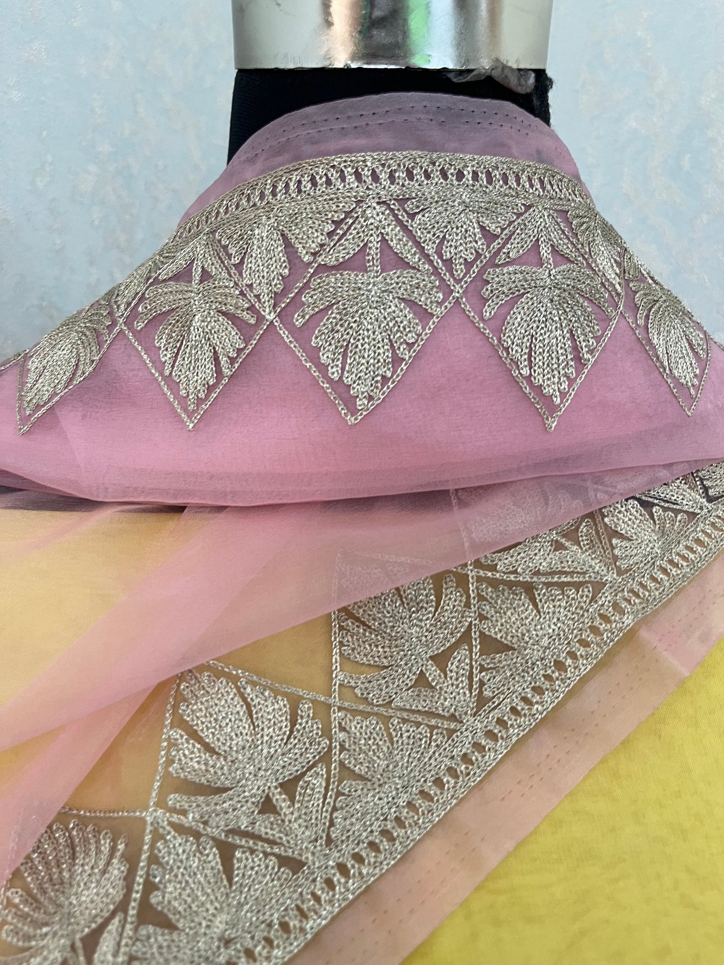 Lemon Yellow Soft Tissue Kashmiri Suit
