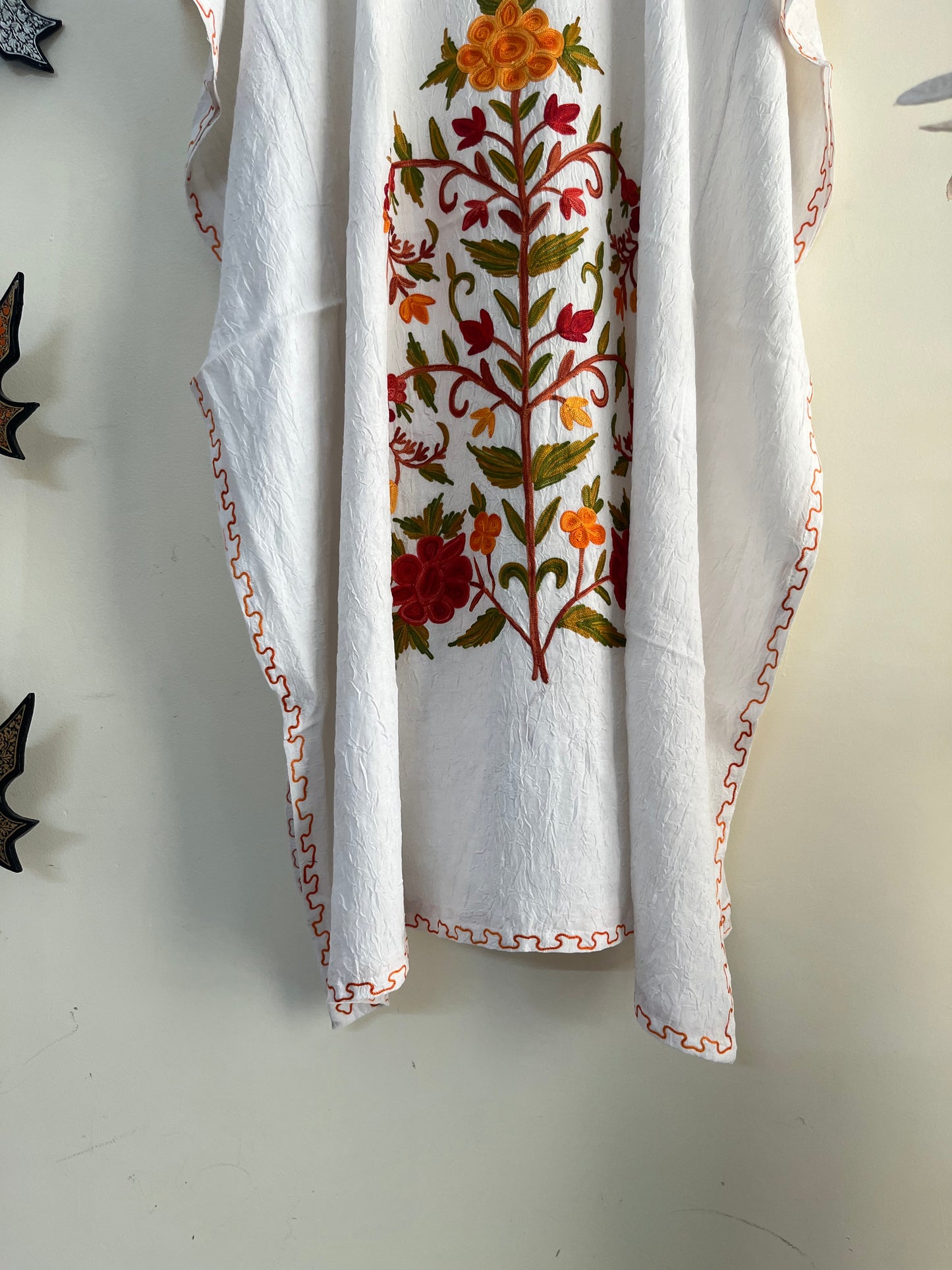 Crush Cotton White Aari embroidered Kaftan