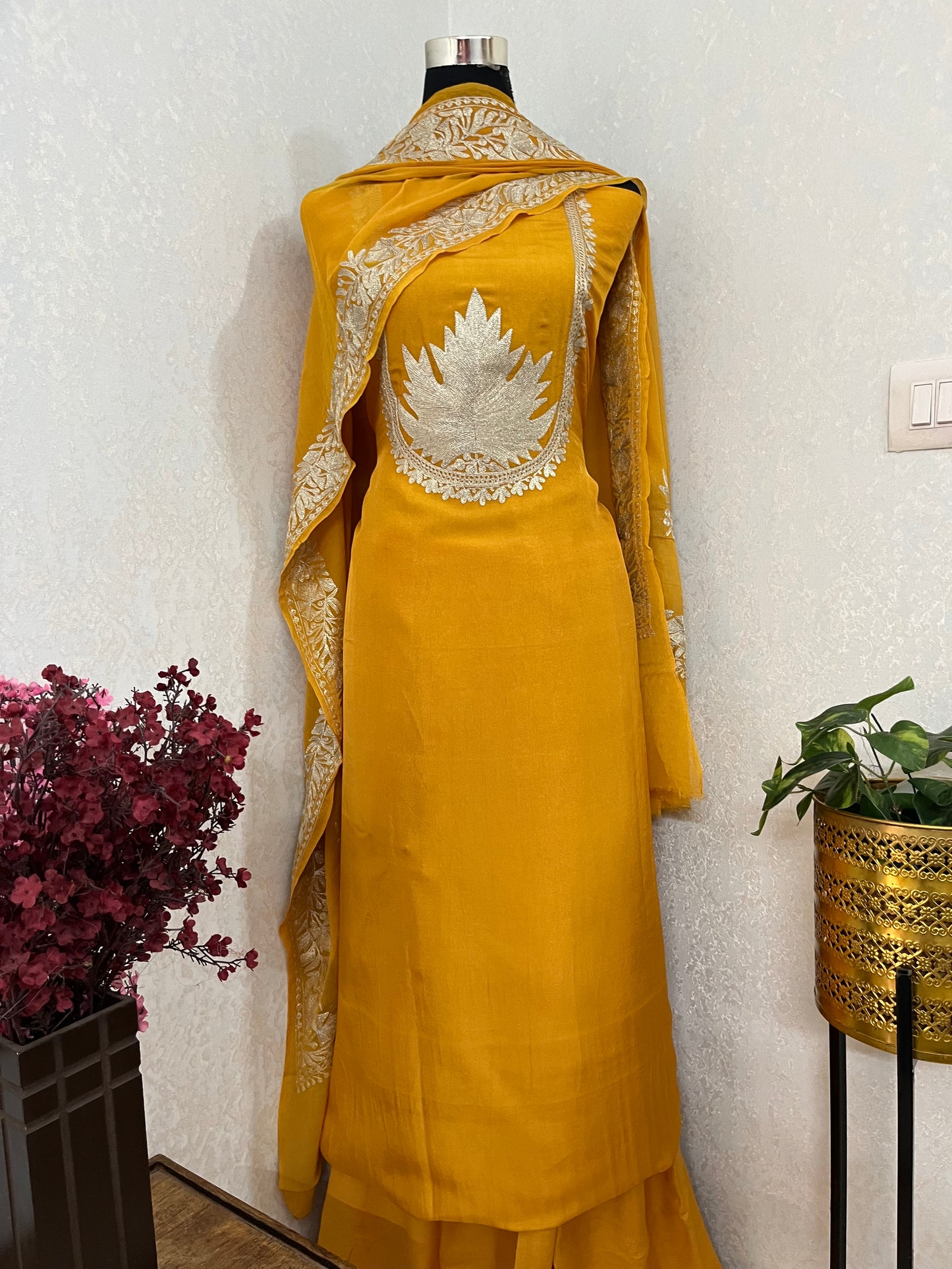 Golden Yellow Sanam’ Tilla Kashmiri Silk Suit