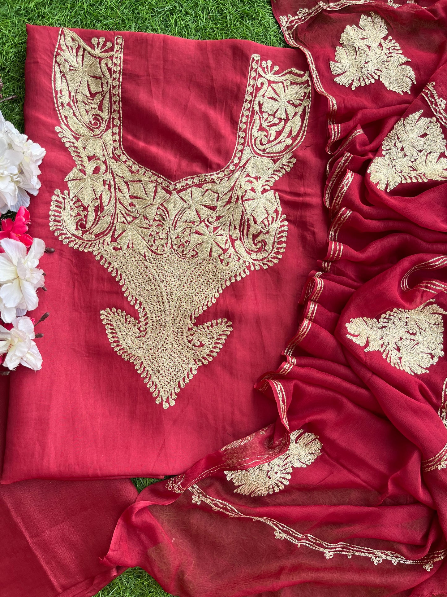 Maroon Silk Tilla Kashmiri Suit