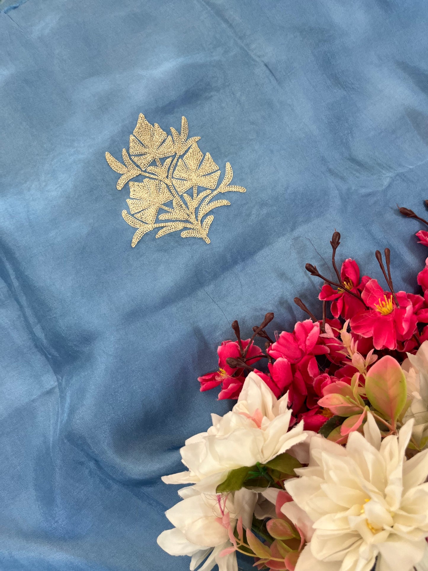 Soft Blue Silk Tilla Kashmiri Suit