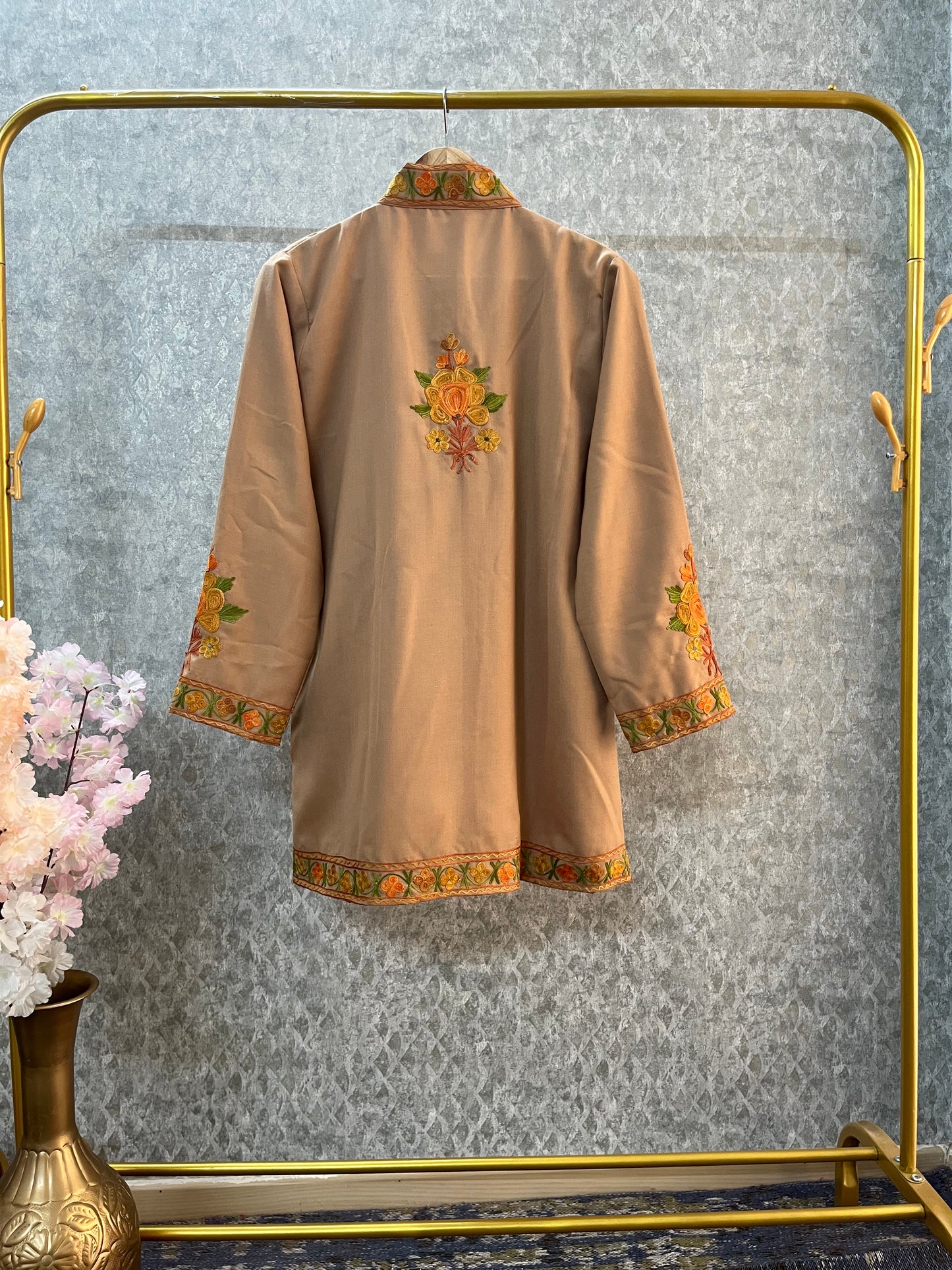 Beige Cotton Aari Work Jacket