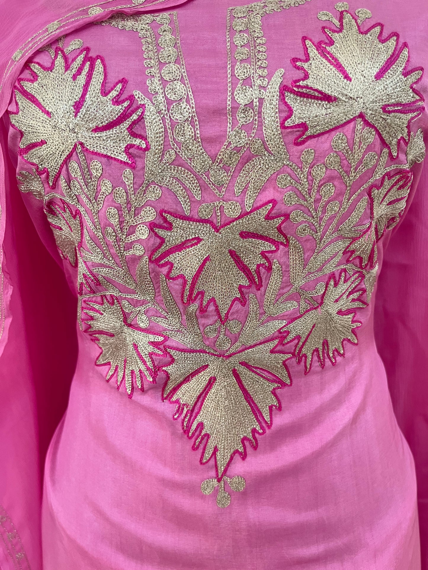 Soft Pink Silk Tilla Kashmiri Suit