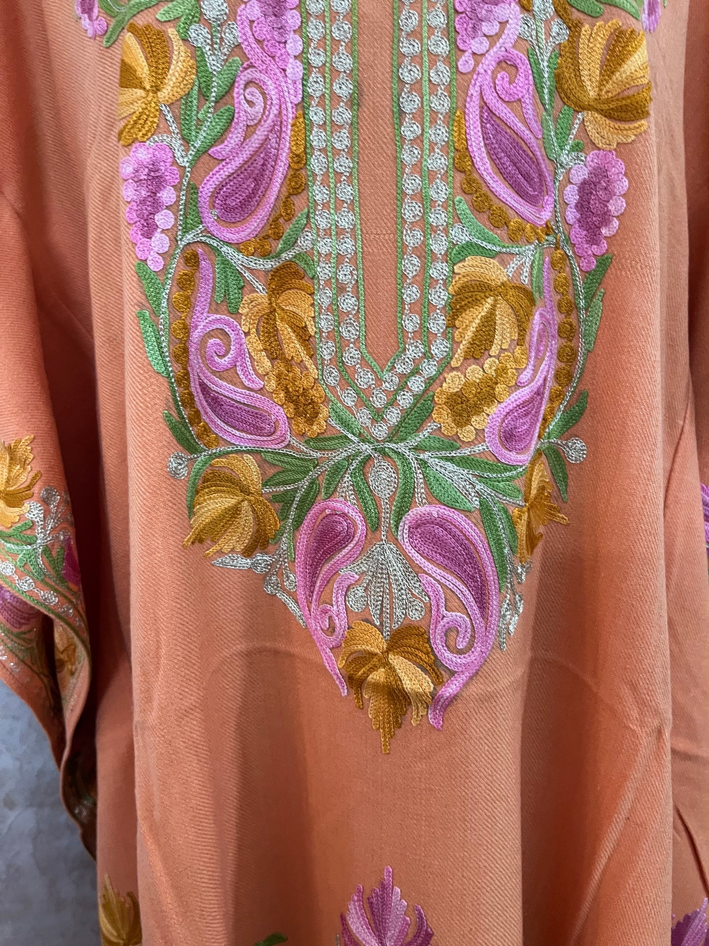 Orange Woollen Kashmiri Kaftan Set