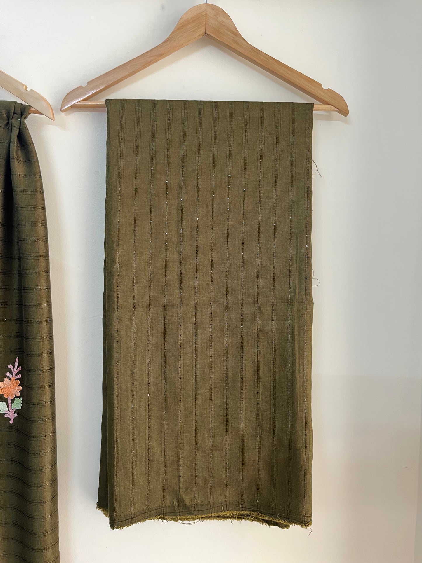 Henna Green Muslin Cotton Striped Pattern Unstitched Co-ord Set