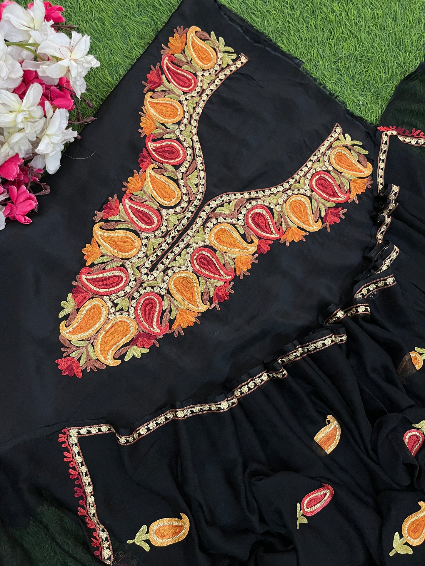 Black Opada Silk Kashmiri Suits