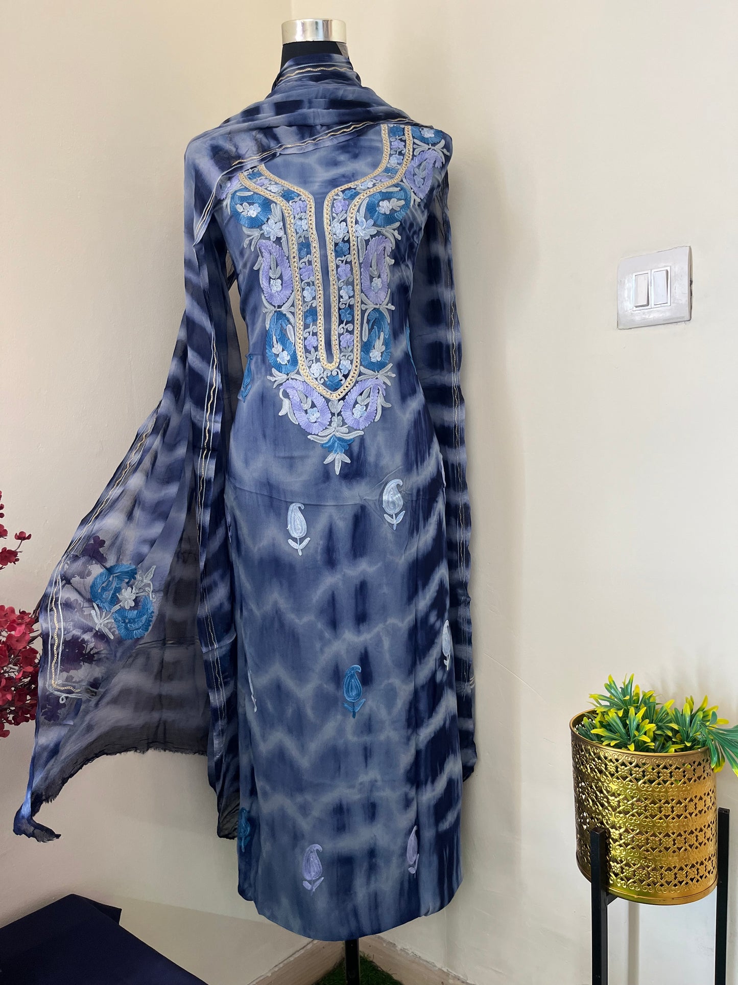 Blue Pure Georgette Ty Dy Kashmiri Suit