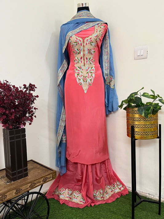 Kalaa’ Peach Crape Kashmiri Suit