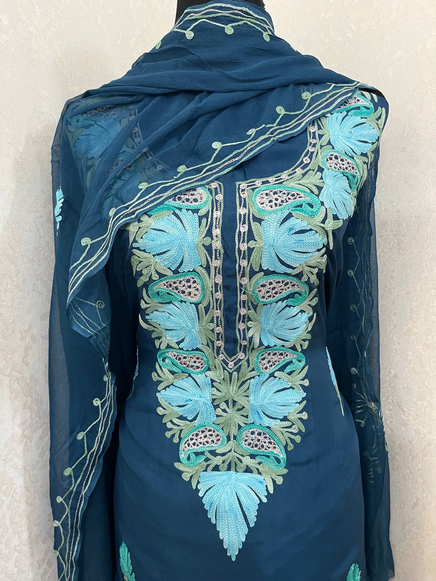 Electric Blue Opada Silk Kashmiri Suits