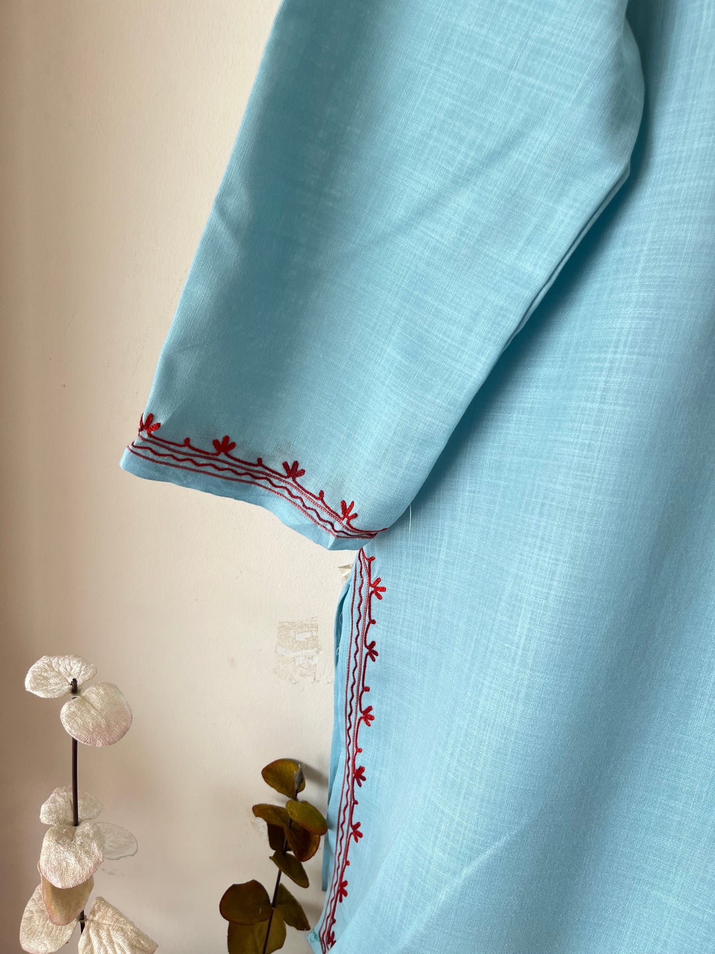 Blue Cotton Aari Work Kurta