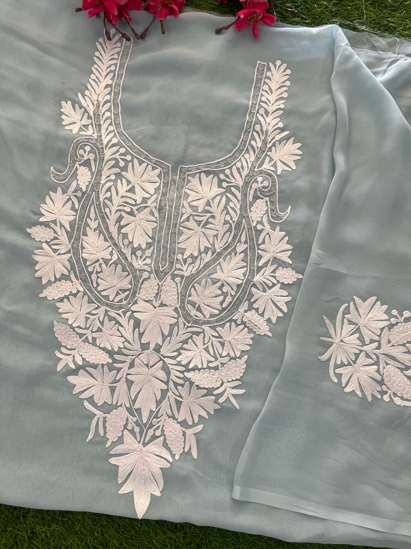 Soft Blue Georgette Kashmiri Kurta Material