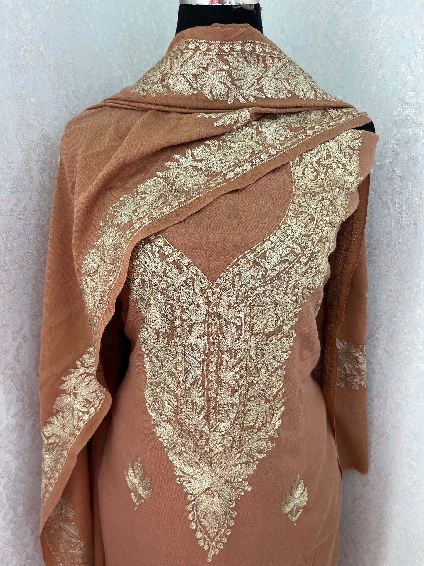 Beige Tilla Embroidered 3pc Suit Stole