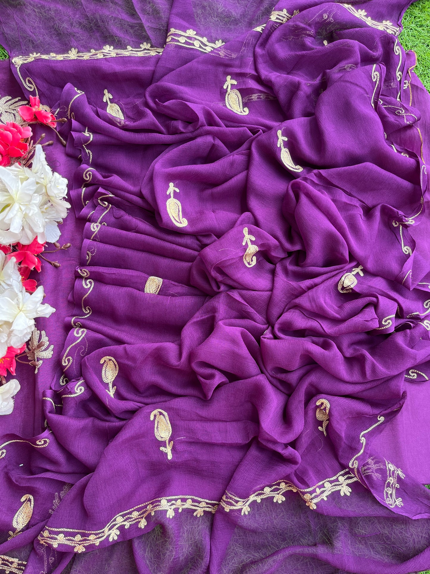 Wine Silk Tilla Kashmiri Suit